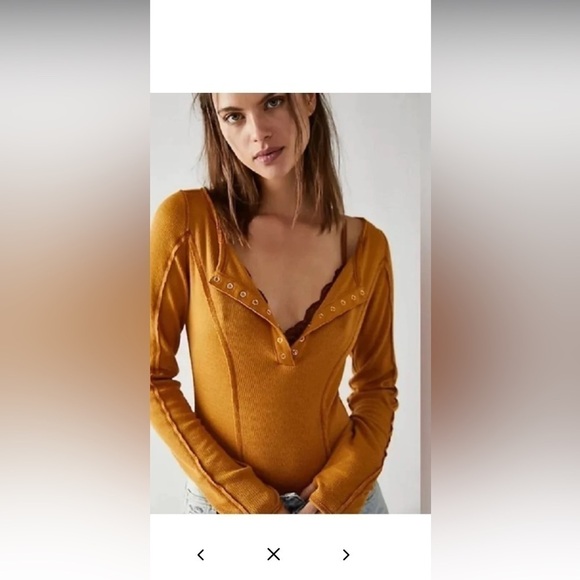 Free People | Sloane Bodysuit textured  Amber Rust mid button up long sleeve s - Picture 5 of 14